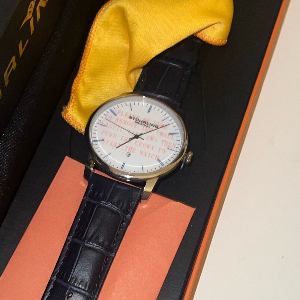 NWT MENS STÜHRLING NAVY BLUE LEATHER WATCH